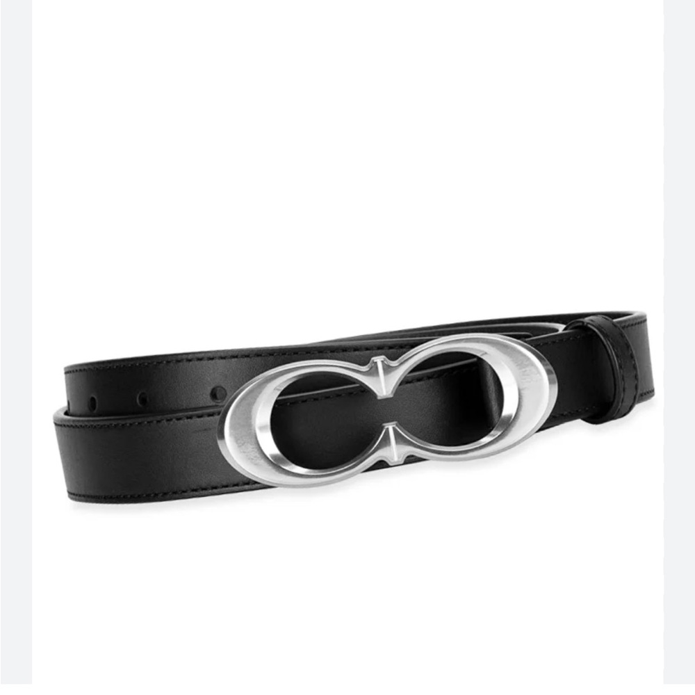 Coach Women's Signature Buckle Belt, 25mm (Silver Double C Buckle Black, L) NEW